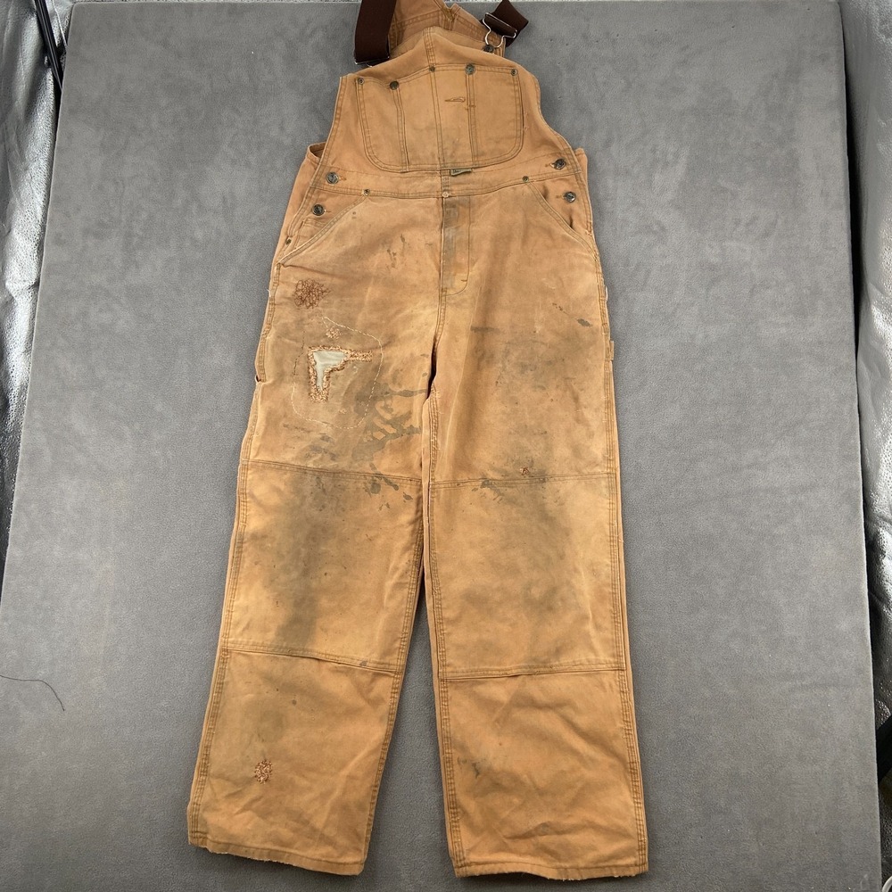 Berne Apparel Bib Overalls Mens 34x30 Camel Double Knee Adjustable Straps Rugged